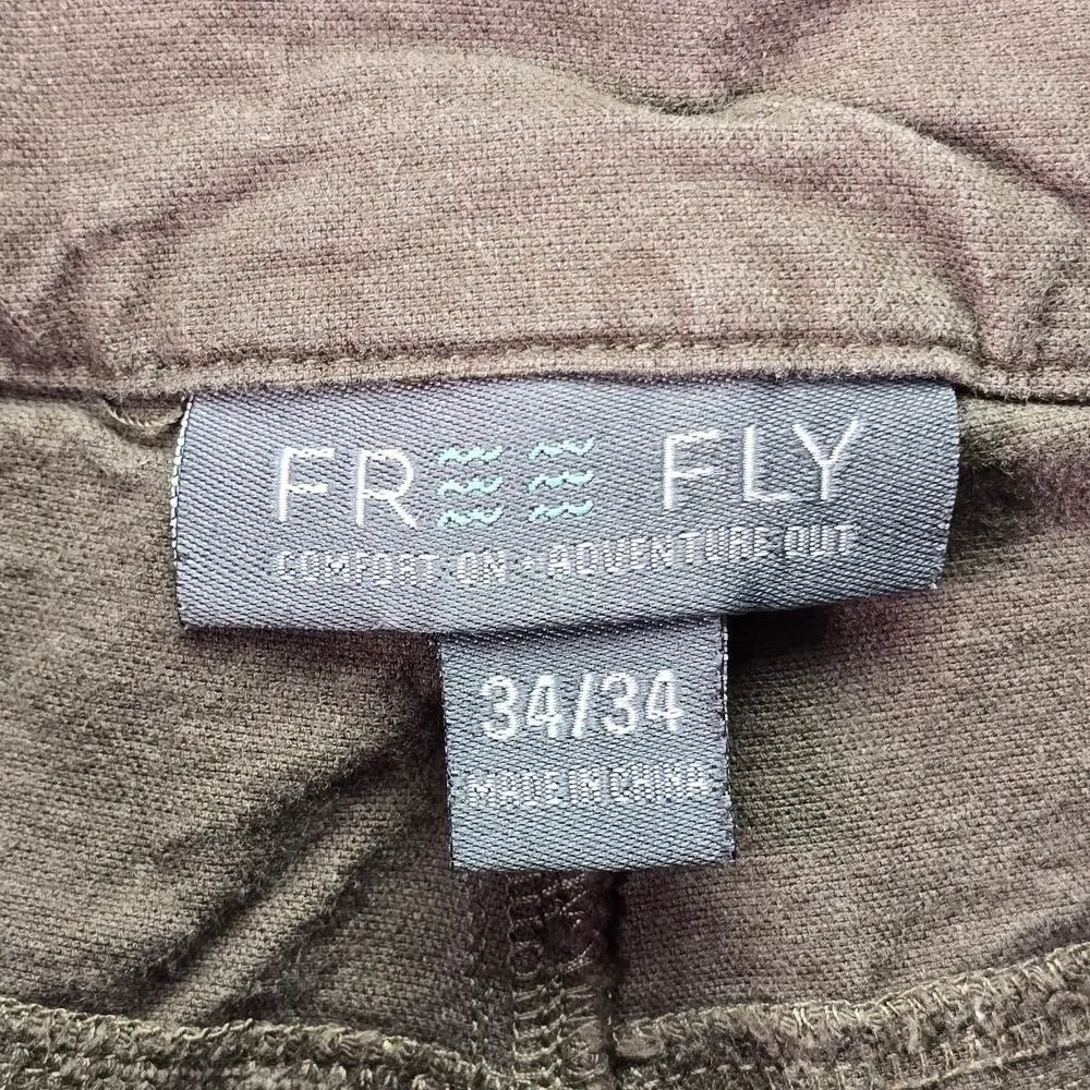 Free Fly Pants Mens 34x34 (34x32) Brown Cotton Bamboo Viscose Stretch 5 Pocket